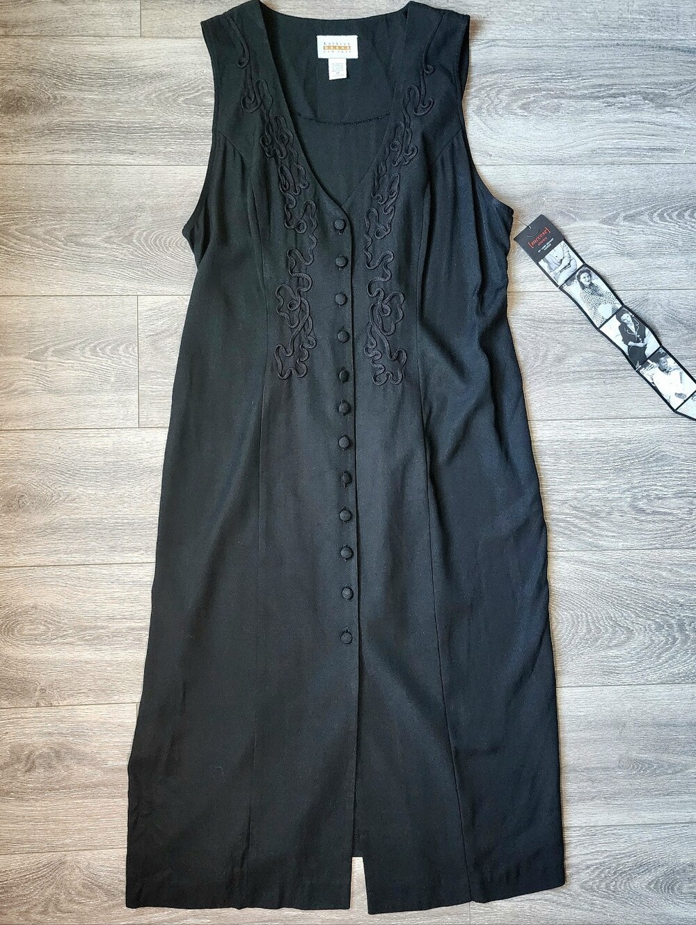 Vintage 90s Sleeveless Black Embroidered Button Up Maxi Dress Size 18 Whimsigoth
